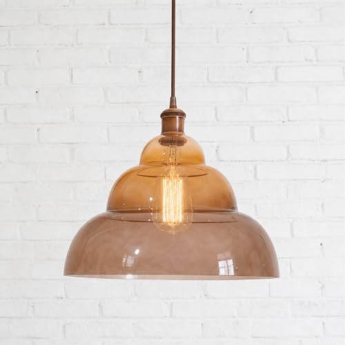 VDH Collection Pendelleuchte HALO (AMBER), Designer Hängeleuchte aus mundgeblasenem Glas Ø35 cm, handgefertigt in Europa, höhenverstellbar für Küche Esszimmer Wohnzimmer & Flur