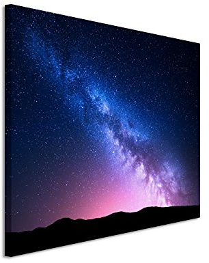 Paul Sinus Art XXL Fotoleinwand 120x80cm Landschaftsfotografie – Milchstraße im pinken Sternenhimmel auf Leinwand exklusives Wandbild moderne Fotografie für ihre Wand in vielen Größen