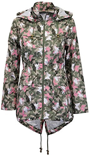 MyShoeStore Ladies Women Rain Mac Raincoat Showerproof Fishtail Cagoule Kagool Kagoul KAG Festival Parka Jacket Hooded Lightweight Shower Proof Rain Coat (Flutter, UK12)