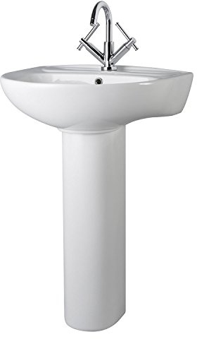 Nuie CML002 Modern Bathroom 1 Tap Hole Sink Basin with Full Pedestal, 555mm, White, 550 mm