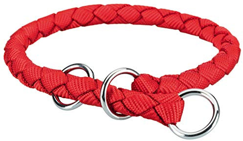 TRIXIE Cavo Zug-Stopp Halsband Größe L: Halsumfang 47–55 cm/ø 18 mm in rot - Hundehalsband aus Gurtband für große Hunde, rund geflochten, 144003