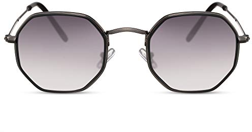 Cheapass Occhiali da Sole Montatura Piccola Ottagonale Metallica Neracon Lenti Gradienti Viola UV400 Protetti da Uomo e Donna