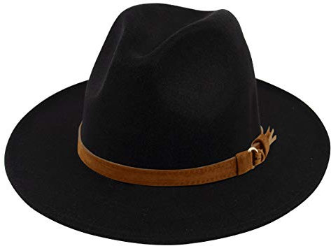 Lanzom Damen Panamahut Sonnenhut mit breiter Krempe und Gürtelschnalle aus Wolle Hut - Einheitsgröße