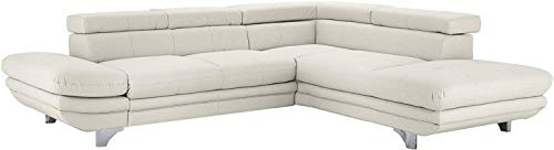 Mivano Schlafsofa Enterprise / Trendige Ledercouch in L-Form mit Ottomane rechts / Inkl. Bettfunktion und höhenverstellbare Kopfstützen / 273 x 75 x 238 / Kunstleder: weiß
