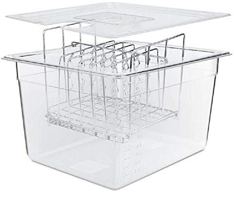 SV - Juego completo de cocina Sous Vide con tapa de recipiente y estante - Contenedor transparente de 12 cuartos de galón sin BPA NSF - Estante de acero inoxidable