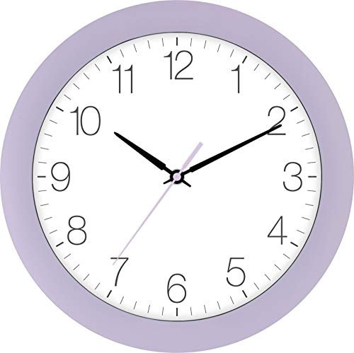 Eurotime Funkwanduhr, 30 cm, Flieder, Kunststoffgehäuse, gewölbtes Echtglas, automatische Zeitein- und Zeitumstellung von Sommer- und Winterzeit, klares Zifferblatt, 52800-21-2