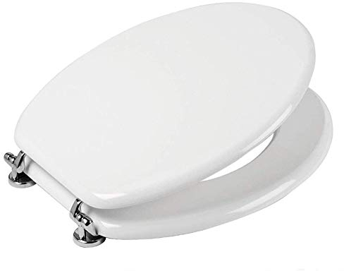 Ogomondo Sedile Wc Copri Water Tavoletta Vaso Universale Bianco MDF Legno Pesante Cerniere Metallo Bagno