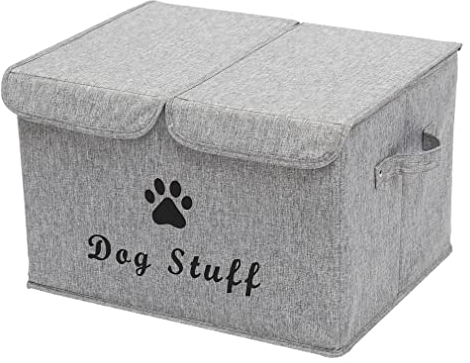 Dog toy box basket storage with lid perfect basket for dog toys grooming stuff living room playroom closet home organization - Snow Gray