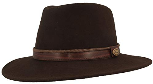 Breiter Rollbarer Outdoor FilzHut TrekkingHut Wollhut aus 100% Wolle – Wasserabweisend & Faltbar – mit Ledergarnitur & Huteinlagen - Für Herren & Damen (Braun - Ripskombi, 60)