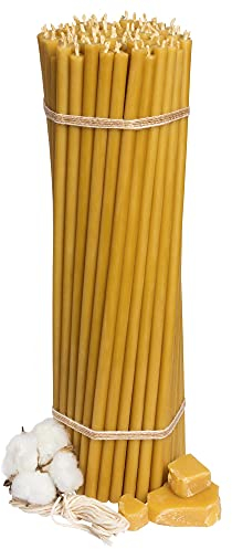 №30-100 Stk Honigkerzen-Kollektion: Gelbe Bienenwachskerzen,Wachskerzen, Beeswax Candles, dünne Stabkerzen, Haushaltskerze Set für Rituale L-29,5 cm Ø-8,5 mm, 150 Min Brenndauer