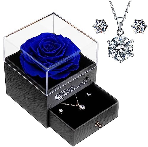 Sunia Ewige Rose mit Kette und Ohrringe aus 925 Sterlingsilber,Ewige Rose Geschenke für Frauen,Muttertagsgeschenke für Mama Oma,Halskette Frauen,Geschenk Muttertag Geburtstag Valentinstag Jubiläum