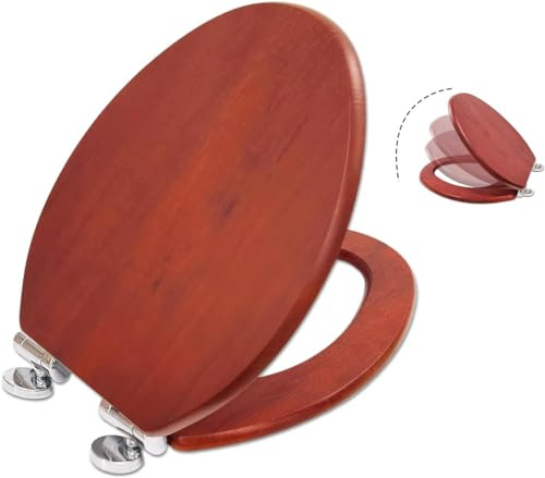 SAINOS MDF-Toilettensitz, Klodeckel Holz, O-Förmig Toilettendeckel | Mit Soft-Close-Mechanismus, Verstellbaren Scharnieren Aus Zinklegierung, Verhindert Rostbildung, 180KG Tragkraft