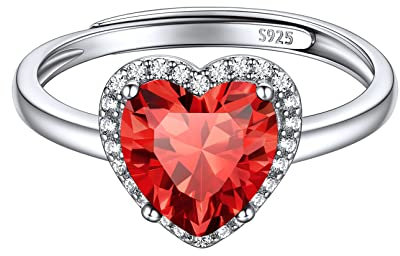 ChicSilver Silber Fingerring mit Liebe Herz Zirkonia für Damen Mädchen Verstellbarer Ring mit Herz Rubin Gebursstein 925 Herzring mit Stein Offener Ehering Commitment Ringe Schmuck für Verlobung