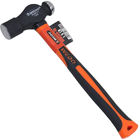 WEDO Ball Pein Hammer with Fiberglass Handles, 1.5lb Ball Peen Hammer with Plastic Non-Slip Coating Handle, High Carbon Steel, Die-Forged, Strong Torque,Length 320mm