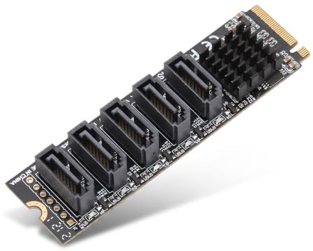 Topiky 5 Port M.2 PCIE3.0 zu SATA3.0 SSD Erweiterungskarte Laufwerk Freier Festplattenkonverter, Unterstützt M.2 NVME SSD, M.2 PCIe Host Controller Express Card
