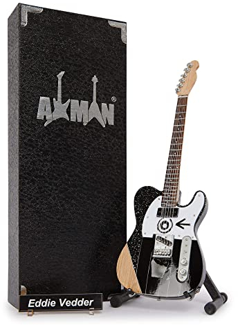 Eddie V (Pearl Jam) Miniatur-Gitarren-Nachbildung – Musikgeschenke – Handgefertigte Ornamente im Maßstab 1/4 – inklusive Displaybox, Namensschild und Miniatur-Gitarrenständer