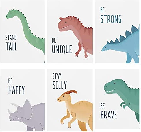 YGCHEN Dinosaurier Poster Kinderzimmer Bilder Dino Babyzimmer Deko Tiere Premium Poster für Kinder Junge Mädchen, 6 Stücke