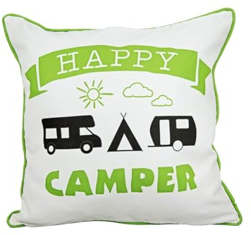 Gilde - 44283 - Kissen, Stoff, Happy Camper, 45cm x 45cm, mit Reißverschluß