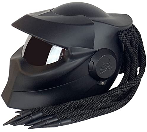 Predator Motorbike Helmet Robot Front Flip Sun Visor Helmet Braids Warning Lights ECE Approved Full Face Motorcycle Helmet Men Women Adult Off-road Cruiser Chopper Motocross B,XL=(61-62CM)