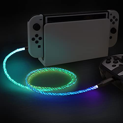 PlayVital 4.92FT LED Cable de Carga para ps5 Control USB Tipo C Cable de Datos Luminoso para Gamepad Mandos Cable USB Universal Cables con Luz Cargador para Xbox Core/Elite Series 2/Switch Pro Control
