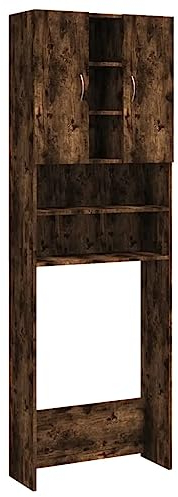 vidaXL Waschmaschinenschrank, Badschrank mit 2 Türen 9 Fächern, Hochschrank für Badezimmer Waschmaschine, Trocknerschrank Schrank Regal, Räuchereiche