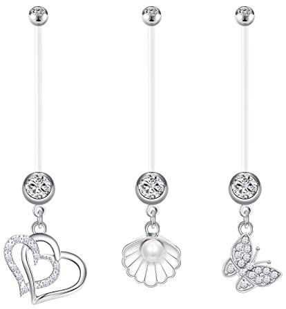LAURITAMI 6stk Schwangerschaft Bauchnabelpiercing Nabel Ringe Acryl Fleixble Bioflex 14/18/25/32/35/38mm Stab Bauchnabel Piercing