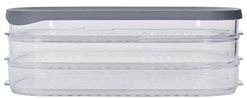 MasterClass Caja para Conservas con 3 Compartimentos Individuales Transparentes, Recipiente Rectangular Grande para Carne y Embutidos con Tapa Gris para Frigorífico