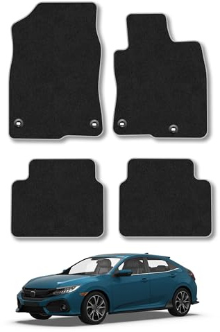 Honda Civic (2016-2022) Carpet Car Mats | Grey Edge Trim Tailored Fit Floor Mats Full Coverage Protection Accessories Easy Clean Anti Slip Made in the UK