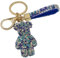 Steinfixx® Edler Glitzerbär Schlüsselanhänger mit Ring und Lederschlaufe | luxuriöses Geschenk | Cartoon | Strass (Blau)