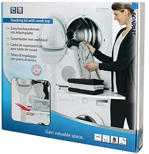 Purepower Scanpart Universell Zwischenbaurahmen mit Arbeitsplatte, Verbindungsrahmen von bis zu 20 kg | Verbinder Zwischenbausatz Waschmaschine Trockner - weiß
