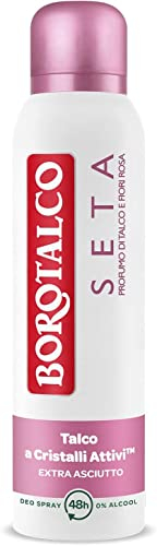6x Borotalco Seta Spray Deodorant, Formel ohne Alkohol und mit Aktivkristallen Talk, Duft nach Talk und rosa Blüten, 48h Wirksamkeit 150 ml + Italian Gourmet Polpa 400g