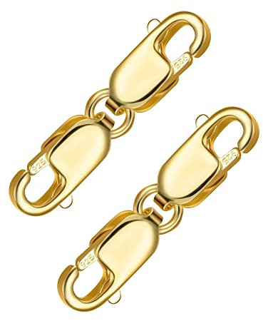 Gold Double Necklace Clasp Bracelet Clasp Jewelry Clasp, 2PCS Sterling Silver 925 14k Goldplatd Double Lobster Clasp Claw Large Clasps, Gold Necklace Extension Connector Clasps 10mm Jewelry Making