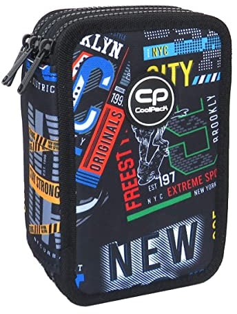 CoolPack XXL Federtasche Federmappe 3-Fach Schulstiftetui, dreifaches Federmäppchen, Federmäppchen für Mädchen, Jungen, Federmäppchen 44-teilig gefüllte Schüleretui 3-stöckig, Big City