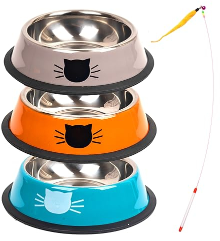 3 Pièces Gamelle Chat INOX,Bol pour Chat,Bol Chat,Gamelle pour Chat + Jouet pour Chat