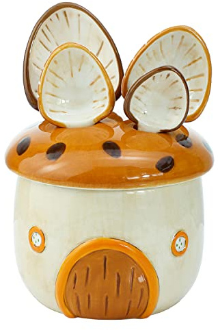 Sizikato 4pcs Porcelain Measuring Spoons with Base, Cartoon Mushroom House Shape