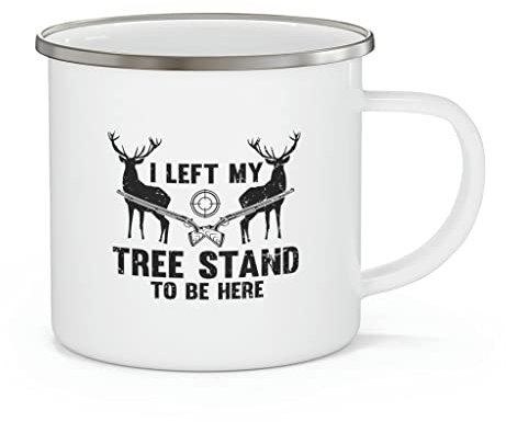 Divertente tazza smaltata da campeggio con balestra alba e cervi appassionati di montagna in cerca di foresta da viaggio, 340 ml