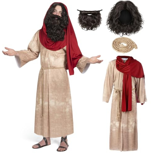 Spooktacular Creations Herren Jesus Christus Robe mit Perücke, Bart, Schal, Gürtel Set für Erwachsene Halloween Dress Up Party Cosplay-L