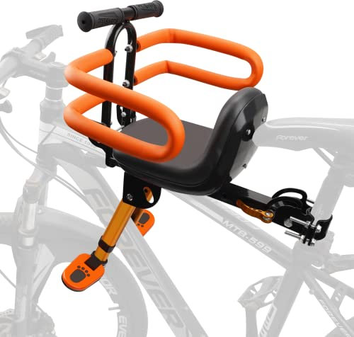 XIEEIX Vorderer montierter Kinderfahrradsitz, Kinderfahrradsitz mit Schutzschiene, hohes Sitzkissen, Rückenlehne, Mountainbike-Kinderfahrradsitz, Fahrrad-Kindersicherheitssitz für Kinder von 1 bis 3