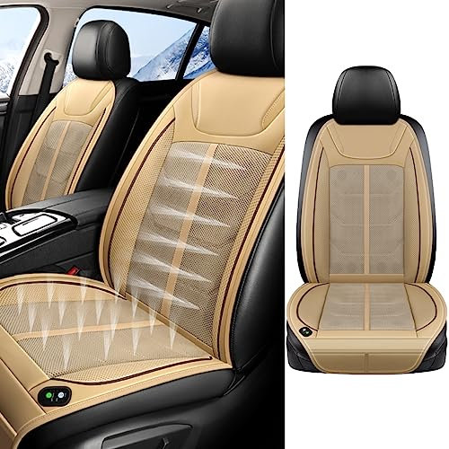 Car Cooling Seat Pad for Smart forfour Fortwo 451 453,Conditioner Ventilated 12V Summer Cooling Winter Heating Seat Cushion, A/Beige-A/Single Block