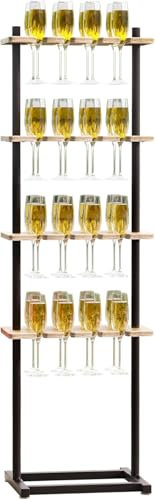 ikare 4-Tier Champagne Tower Stand, Metal & Wooden Glass Holder, 32 Wine Glass Rack, Black, Floor Standing