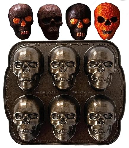 -Schädel Form aus Aluminium, Schokoladenform, antihaftbeschichtet, Totenkopf-Design, zum Backen von Gummibärchen, Schokolade, zu Halloween und Geburtstagsfeiern