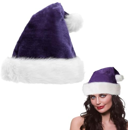 Plüsche Weihnachtsmütze für Erwachsene,Lila Santa Mütze mit Plüsch Rand Bequemes Dicker Klassischer nikolaus mütze aus Samt Weihnachtsmann-Kostümzubehör für festliche Partys im neuen Jahr Weihnachten