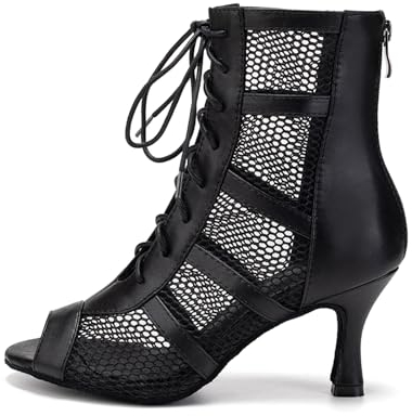 AOQUNFS Stivali da Ballo Latino Americano Donna Tacco Alto Stivaletti da Ballo de Salsa Tango Bachata Pratica And Performance,L446-NeroPU-7.5,EU38