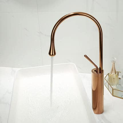 PRIMUZ Robinet de Salle de Bain Chaud et Froid Noir et Or Robinet de lavabo mitigeur Robinet de lavabo Salle de Bain Vasque évier Robinet mitigeur (Color : Rose Gold Tall)