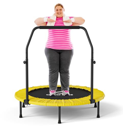 CLORIS 101,6 cm faltbares Fitness-Trampolin – maximale Belastung 400lb, Mini-Rebounder mit verstellbarem Schaumstoffgriff für Kinder und Erwachsene, Indoor/Outdoor, Fitness, Körperübung (Gelb-2)