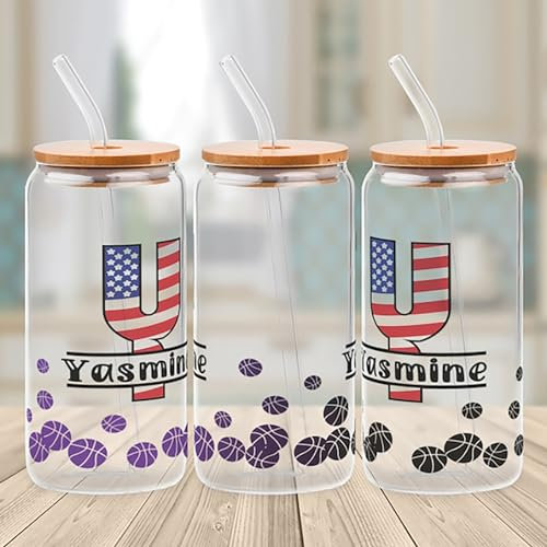 Personalisierter Foto Gläser für Frauen, Trinkbecher mit Deckel und Strohhalm Geschenke für Frauen, Geschenke für Mama, Trinkglas Geburtstagsgeschenk Freundin 500ml (Stars & Strips)