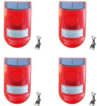 Lancoon 4-Pack Solaralarm für den Außenbereich Ton/Licht-Bewegungsmelder Wasserdichtes Gerät 110db Sirene Sound Alarm Flash Warnung Sicherheitsalarm System für Home Yard Scheune