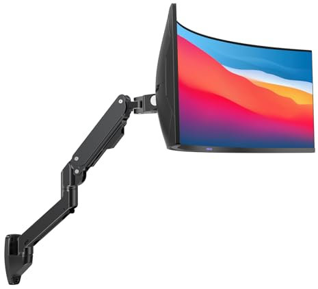 BEWISER Monitor Wandhalterung für 34-57 Zoll, Ultrabreite Curved 49 Monitore Wand,Höhenverstellbar mit Neigungen,Schwenken,Robuster Gasfeder von 5-20 kg VESA 75x75/100x100, Schwarz