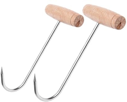 FiboPawer Heuhaken für Pferde, stabiler 24 cm Stahlhaken für Heuballen, Pferdeheu, inklusive S-Haken zum Aufhängen, Holzgriff für bequemen Halt, 2 Stück