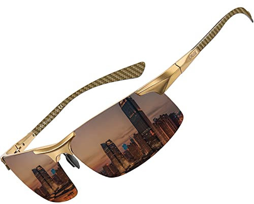 DUCO Herren Polarisierte Sonnenbrille mit Metallrahmen und Kohlefaser Brille Beine Männer Sonnenbrillen Sportbrille Fahrerbrille UV400 CAT 3 8277 (Gold Rahmen Braun Linse)